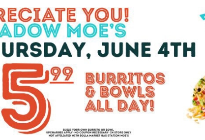 East meadow $5.99 burrito and bowl customer appreciation day!